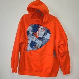 Gildan Orange Hoodie with Blue Patchwork Heart